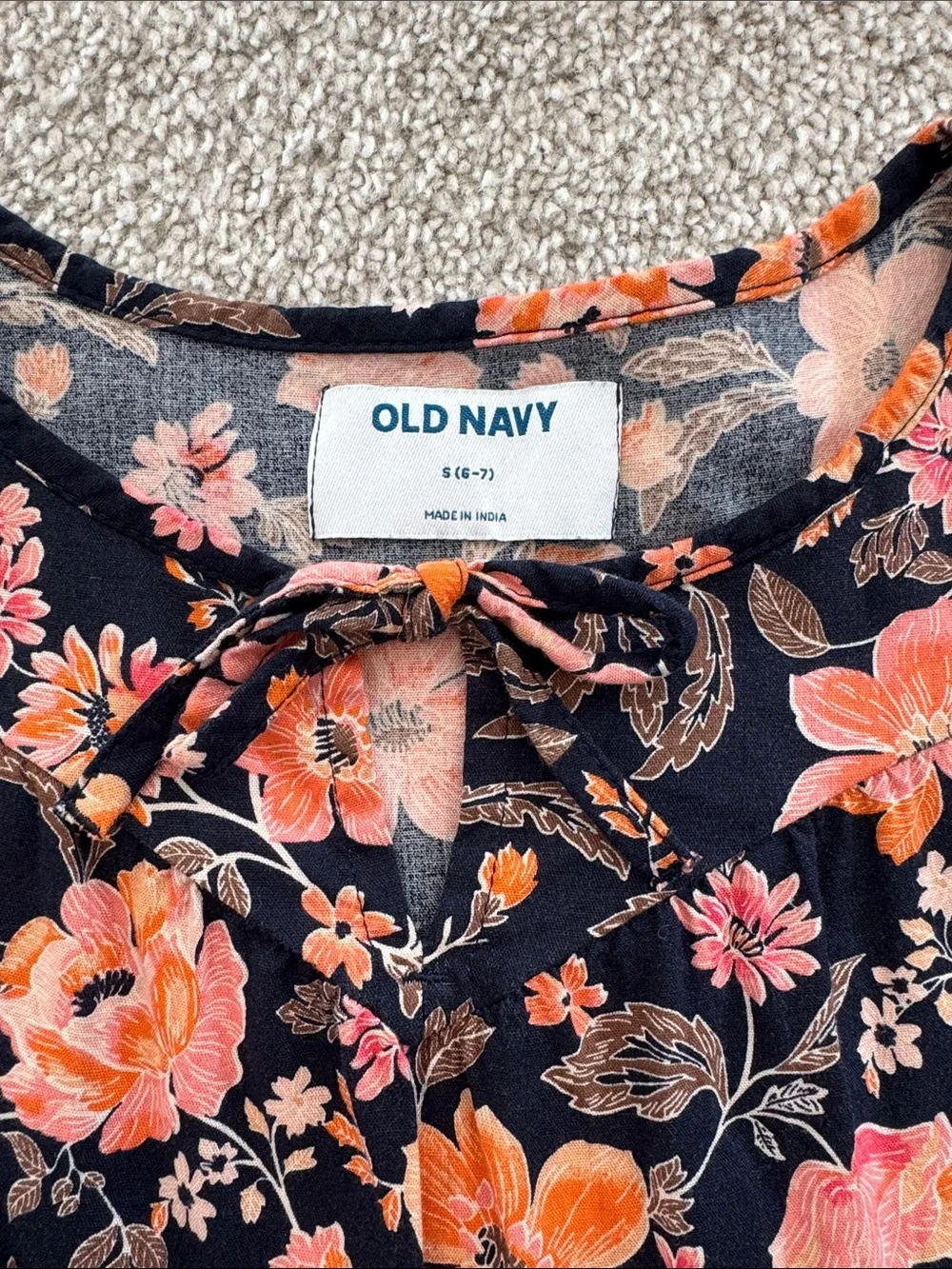 Old Navy Black Dress with Orange & Pink Floral Print